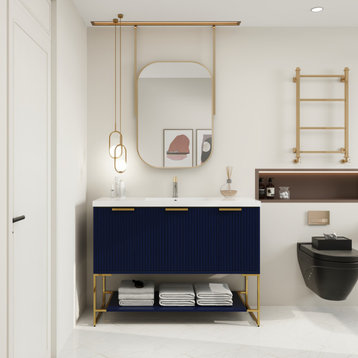 BNK Freestanding Raised Grain Bathroom Vanity With Resin Basin, Navy Blue, 48"