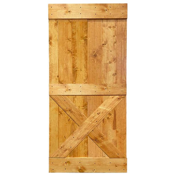 Stained Solid Pine Wood Sliding Barn Door, Colonial Maple, 36"x84", Mini X