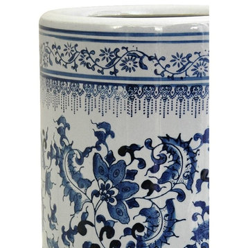 24" Floral Blue and White Porcelain Umbrella Stand