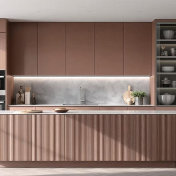 Miami Custom Design High-End Kitchen with Island and Glass Cabinet by VelArt