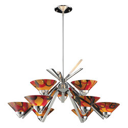 9-Light-Chandelier-In-Polished-Chrome-And-Jasper-Glass - Chandeliers