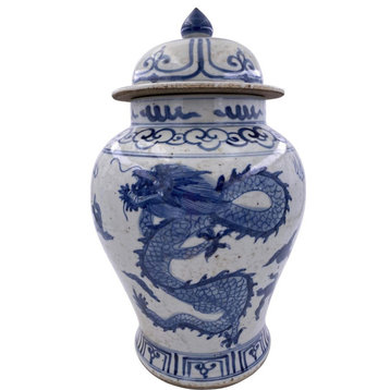 Temple Jar Vase Dragon Small White Blue Porcelain