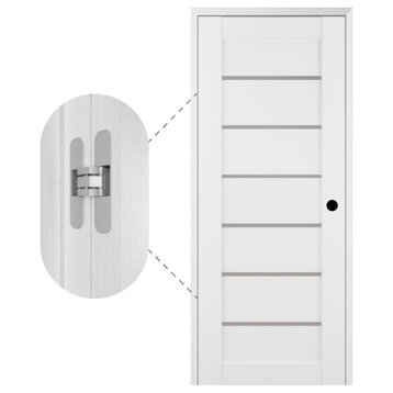 Alba Bianco Noble with Concealed Hinges, Tempered Frosted Glass, Solid Core, 28" X 80", Left-Hand
