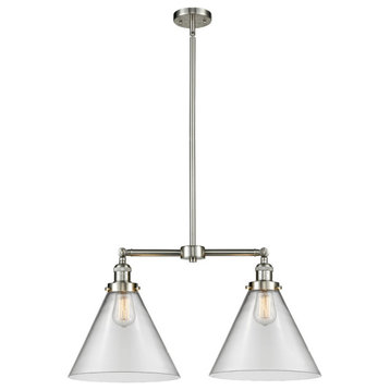 2-Light X-Large Cone 22" Chandelier, Brushed Satin Nickel, Glass: Clear