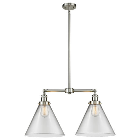 2-Light X-Large Cone 22" Chandelier, Brushed Satin Nickel, Glass: Clear