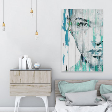 "Half Face Portrait" Painting Print on White Wood