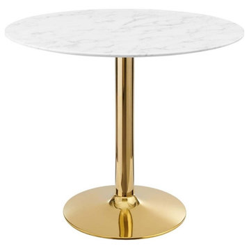 Modway Verne 35" Modern Artificial Marble & Metal Dining Table in White/Gold