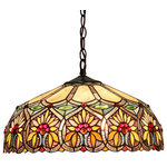 CHLOE Lighting - Sunny 2-Light Floral Ceiling Pendant Fixture - SUNNY, a floral design hanging pendant lamp, will make a design statement by itself. Expand the effect by adding one or more of the other lamps in this design style. Expertly handcrafted with top quality materials including real stained glass, sparkling crystals and gem-like cabochons. Finished in an antiqued bronze patina.