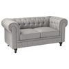 Traditional Elegant Loveseat, Rolled Arms & Button Tufting, Grey Fabric