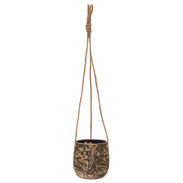 Hanging Stoneware Planter with Rope, Brown