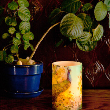 6" H Floral Peacock Flameless LED Candle