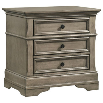 Pemberly Row Contemporary 3-Drawer Traditional Wood Nightstand in Gray