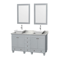 60 inch Double Sink Bathroom Vanity in Grey Finish, Marble Top - Bathroom Vanities And Sink Consoles