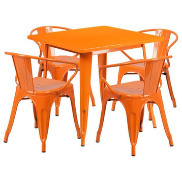 Flash Furniture 5 Piece 31.5" Square Metal Dining Set in Orange