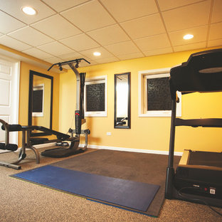 75 Beautiful Mid-Sized Home Gym with Yellow Walls Pictures & Ideas