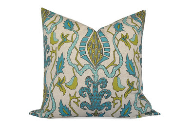 Lacefield Bora Bora in Teals and Greens on Oatmeal Pillow Cover