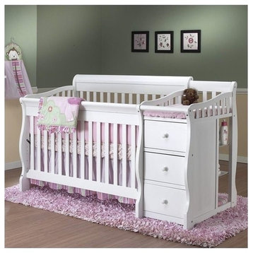 Pemberly Row 4 in 1 Convertible Wood Crib and Changer Combo in White