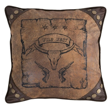 Carstens Wild West Country Faux Leather Throw Pillow, 18"x18"