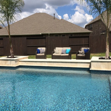 Spring Area Geometric Pool with FireWall & WaterFeature Planters