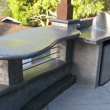 Outdoor Concrete Patio w/ Firepit, BBQ, Fountain & Bartop - The Germany Patio