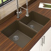 Winpro Dual-Mount Kitchen Sink, Offset Double Bowl, Granite Quartz, 33", Mocha