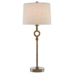 Currey & Company - 6000-0530 Germaine Table Lamp, Antique Brass - The Germaine Table Lamp has a cleverly placed circlet on its stem-like body made of aluminum in an antique brass finish. A finial in the same finish fastens the natural cotton flax shade to the brass lamp. We also offer the Germaine in a floor lamp.