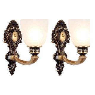 2 Pack Vintage Wall Sconces Brass Wall Mounted Lighting Fixture With ...