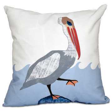 Bird Wave, Animal Print Outdoor Pillow, Blue, 20"x20"