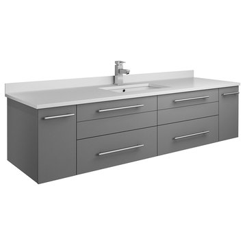 Lucera Wall Hung Bathroom Cabinet With Top & Undermount Sink, Gray, 60"