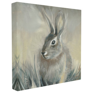Rabbit Portrait Gray Yellow Animal Painting, 17"x17", Canvas Art