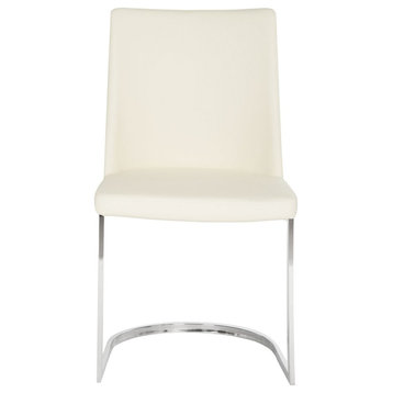 Tedra 18"H Leather Side Chair, Set of 2, White/Chrome