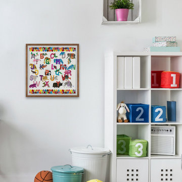 "Alphabet Jungle Dots" Framed Painting Print