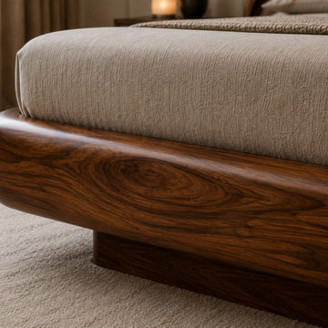 Handcrafted Rounded Wood Bed Corner | Sculptural Solid Wood Platform Bed