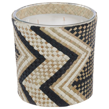Mia Handwoven Scented Candle Jar, Black and White Zigzag
