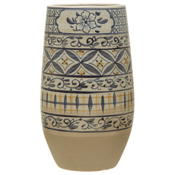Hand Painted Stoneware Vase with Design, Multicolor