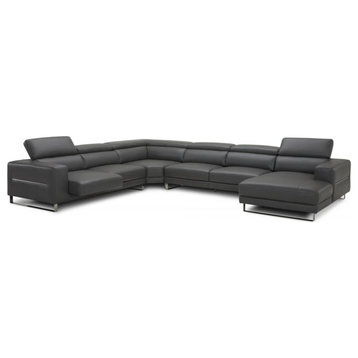Keisha Contemporary Gray Full Leather U Shaped Sectional Sofa