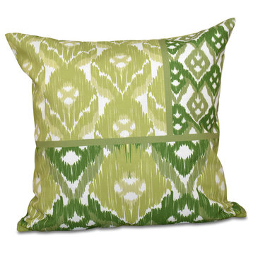Free Spirit, Geometric Print Pillow, Green, 18"x18"