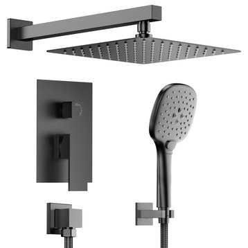 Rain Shower System 10"Wall Mount Shower Head with 3 Setting Handheld Shower Set, Matte Black