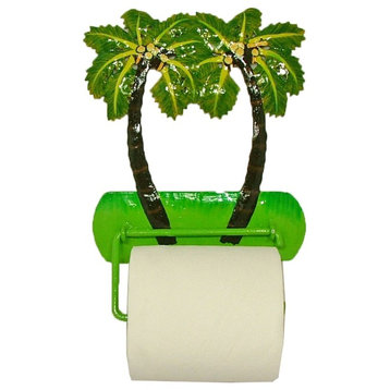 Tropical Palm Tree Toilet Paper TP Holder or Hand Towel Bar Haitian Metal Art