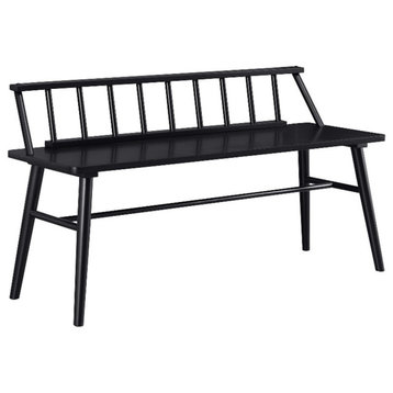 Pemberly Row Modern 47" Low Back Solid Wood Spindle Bench in Black