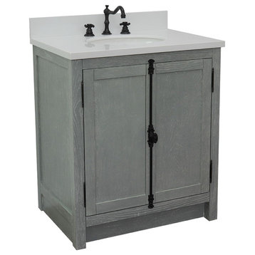 30" Single Vanity, Gray Ash, White Quartz Top, Oval Sink