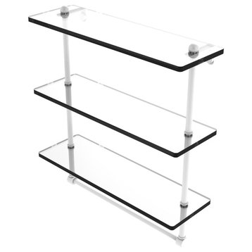 16" Triple Tiered Glass Shelf with Integrated Towel Bar, Matte White