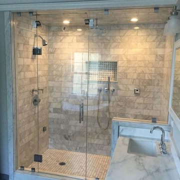 Frameless Shower Steam Enclosure with Transom Panel