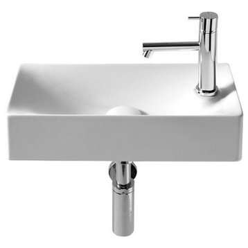 Rectangular Small White Ceramic Wall Mounted Or Vessel Sink, One Hole