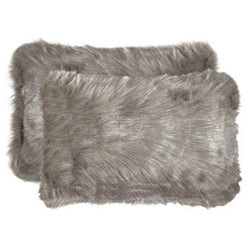 Belton Faux Fur Pillows, Set of 2, Gray, 12"x20"