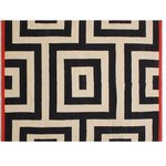 Bareens Designer Rugs - Contemporary Turkish Kilim Silverma Hand-Woven Wool Rug -5'8'' x 8'0'' - Elevate the elegance of your home with this stunning hand-woven tribal Kilim wool rug. Meticulously crafted on a loom by the Nomad Turkman people using hand-spun wool and 100% natural vegetable dyes, these rugs are recognized for their repetitive geometric patterns, incorporating naturalistic floral and traditional designs. The contemporary fashion palette results in bold, sharp patterns that are incredibly versatile, as the pattern is the same on both sides. These reversible rugs feature a lighter shade on one side and brighter colors on the other, providing versatility according to preference. These unique rugs are made by knotting short strands of different colors onto the warps and securing them by tightly pressing the wefts. The designs are created by interweaving the various colored wefts and warps. Kilims are known for their exceptional durability and versatility, making them truly unique rugs.  Product Details    Rug Size: 5'8'' x 8'0''  Material: 100% Wool  Style: Kilim, Flat Weave, Dhurrie, Turkish, Southwestern, Rustic, Tribal  Colors: Natural, Black  Weave Type: Hand-Woven, Handmade  Pile Height: Less than 0.25 inch
