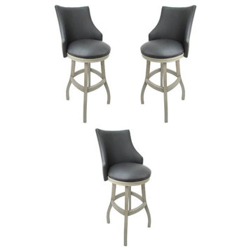 Home Square 34" Swivel Wood Tall Bar Stool in Gray & White - Set of 3