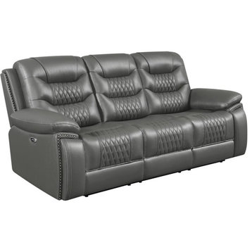 Coaster Contemporary Tufted Upholstered Faux Leather Power Sofa in Charcoal