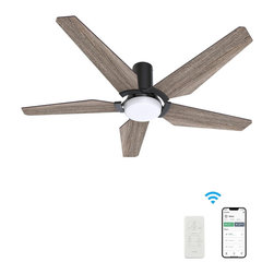CARRO - CARRO Smart Voice Control Ceiling Fan with Dimmable LED Light and Remote, Walnut, 52" Flush - Ceiling Fans