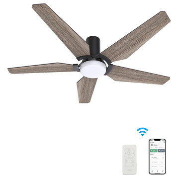 CARRO Smart Voice Control Ceiling Fan with Dimmable LED Light and Remote, Walnut, 52" Flush